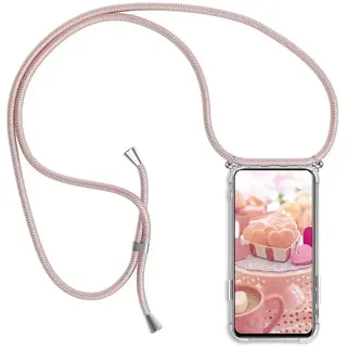 YAMCCCSE Handykette Handyhülle für OnePlus 9 mit Band - Transparent Handy-Kette Handy Hülle mit Kordel zum Umhängen Handyanhänger Halsband Lanyard Case - Roségold