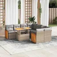 vidaXL Garten-Sofagarnitur 9-tlg. Loungeset beige