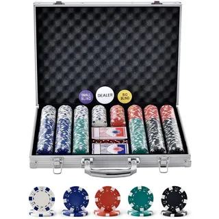 Vevor Pokerchip-Set, 500-teiliges Pokerset Ungekennzeichnet, Pokerspielset mit Alu-Pokerkoffer, Karten, Knöpfe und Würfel, Komplett Set 9-10 Spieler für Texas Hold'em, Blackjack, Glücksspiel usw.