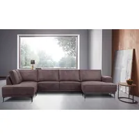 Wohnlandschaft OTTO HOME "XXL Sofa Oland, Struktur, Flachgewebe, Luxus-Microfaser, Boucle", braun (dunkelbraun), B:345cm H:85cm T:210cm, Struktur weich (100% Polyester);Luxus-Microfaser (100% Polyester);Webstoff (100% Polyester), Sofas, Wohnlandschaft, U-Form, 345 cm, Wellenunterfederung, Skandi-Design, Metallfüße