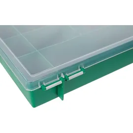 Tayg Sortimentskasten, 11 Fächer transparenter Deckel, stapelbar, 290 x 195 x 54 mm Grün