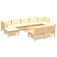 vidaXL 10-tlg. Garten-Lounge-Set mit Creme Kissen Kiefernholz