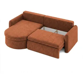 WFL GROUP Ecksofa Cora mit Schlaffunktion & Stauraum, Universell Rechts/Links, Orange Kupfer Cord Chenille 260/82/160 cm