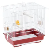 Ferplast Gabbia per canarini e piccoli uccelli esotici GIUSY Gabbietta rettangolare per uccellini, Completa di accessori e mangiatoie girevoli, robusto metallo verniciato Bianco e fondo in plastica Rosso, 39 x 26 x h 37 cm
