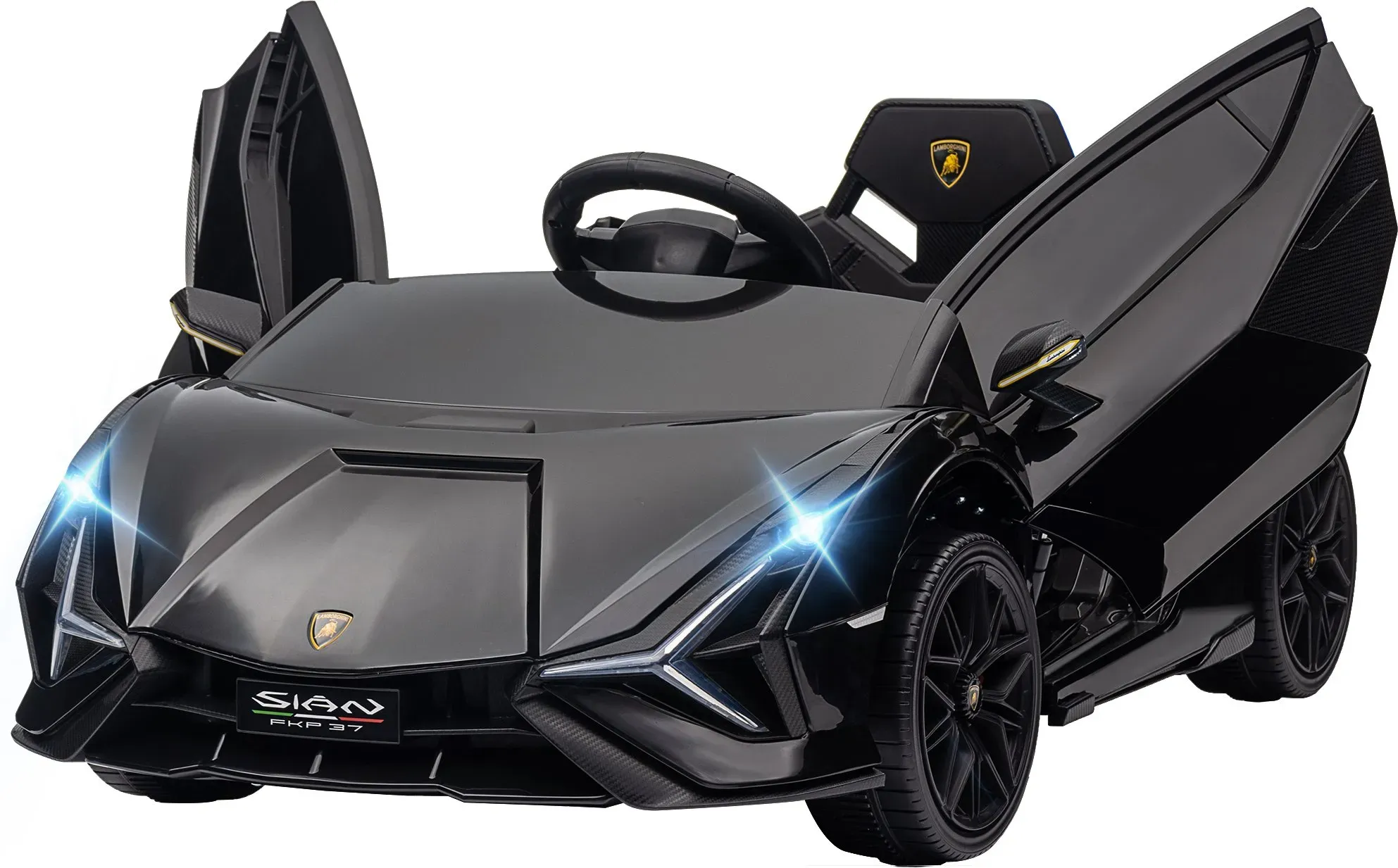 HOMCOM Elektro Kinderauto 3-5 Jahre 12V Lamborghini SIAN, 3-5km/h Kinder Elektroauto mit 2 Motoren, Scheinwerfern und Musik, Fernbedienung, Sicherheitsgurt und Hupe, Schwarz   Aosom