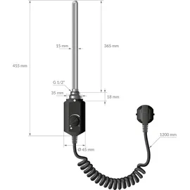 luxebath Heizstab 1200W Schwarz für Badheizkörper mit Thermostat