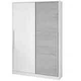 Dmora Kleiderschrank mit 2 Schiebetüren, Schrank mit Kleiderstange und 3 Einlegeböden, 120x50h200 cm, Zement und Weiß