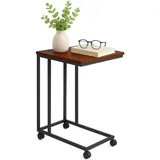 Relaxdays Beistelltisch mit Rollen, C-Form, braun/schwarz