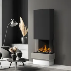 muenkel design Garda [Elektrokamin Opti-myst]: Concrete (Betonoptik) - Haube schwarz-grau - Mit Heizung