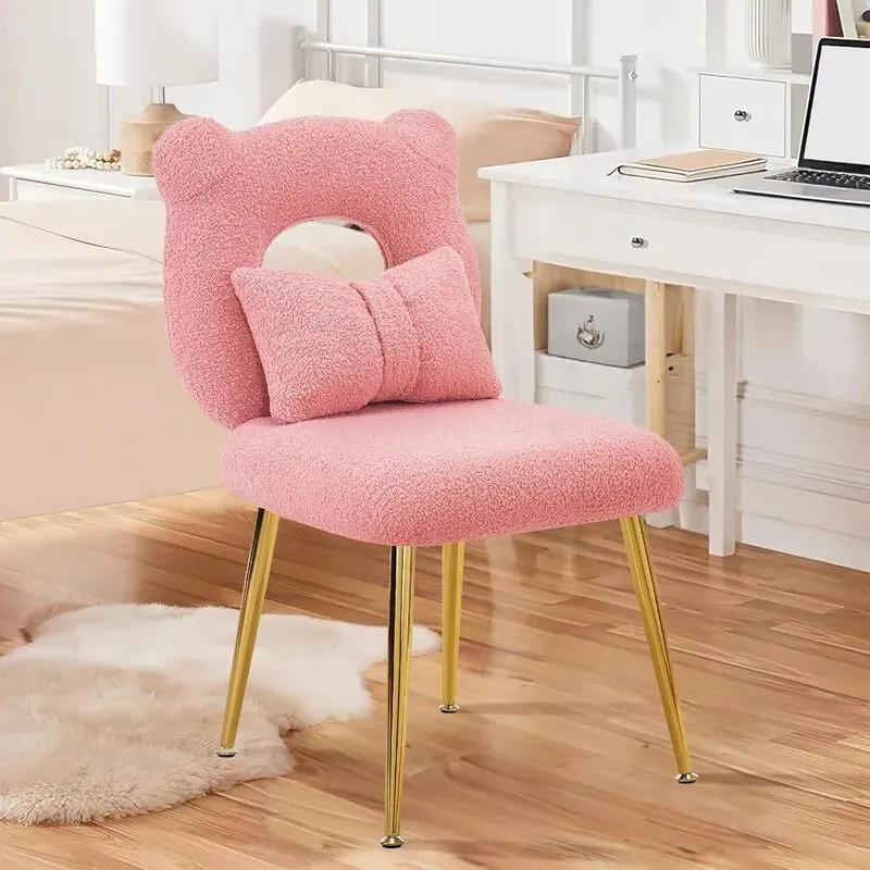 Ckaff Toiletten-, Schreibtisch- und Esszimmerstuhl mit abnehmbarem Wurfkissen und verstellbaren goldenen Beinen, für Schlafzimmer, Wohnzimmer und Kinderzimmer, rosa.