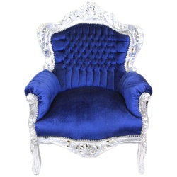 Casa Padrino Barock Sessel King Royalblau / Silber - Barock Möbel Antik Stil