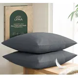 LYMA Bedding Kissenbezug 80x80 cm 2er Set, Oeko-TEX Zertifiziert, Atmungsaktiv Doppelt Gebürsteter Nanoplus-Stoff Kissenschoner, Premium Superweicher Kissenbezüge (Dunke Grau, 80x80 cm)