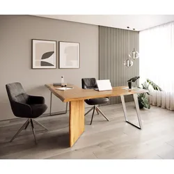 DELIFE Bureau Live-Edge 170x170 acacia nature cadre gris tronc d'arbre, Bureaux, Baumkantenmöbel, Massivholzmöbel, Massivholz
