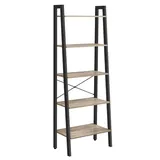 VASAGLE Regal, Bücherregal mit 5 Ebenen, Leiterregal, Standregal, für Wohnzimmer, Schlafzimmer, Küche, Homeoffice, Industrie-Design, Stahlrahmen, Kamelbraun-schwarz LLS045B50