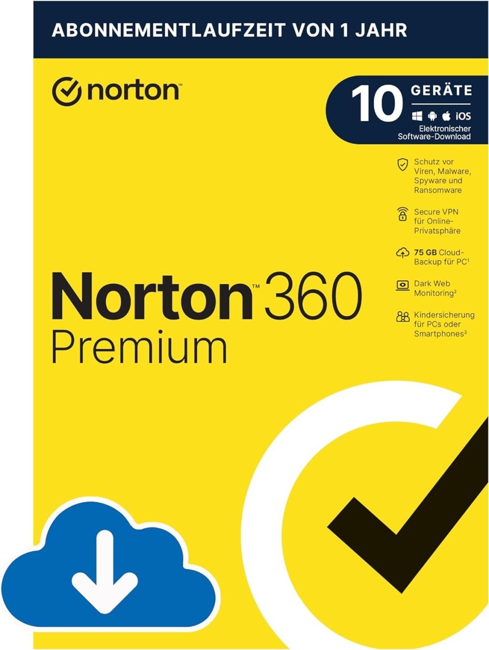 Symantec Norton 360 Premium inkl. 75 GB, 10 Geräte - 1 oder 2 Jahre, Download