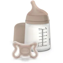 Suavinex Suavinex, Anti-Kolik-Flasche + Zero Zero Schnuller. 180 ml Flasche mit anpassbarem Sauger (A) und Neugeborenen-Schnuller, Größe -2/2 Monate. Für Frühgeborene geeignet, unterstützt das Stillen, Medium