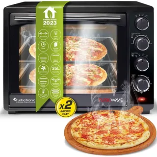 Z-Line TurboTronic Minibackofen mit Umluft und Drehspieß 35 Liter, Schwarz, inkl. 2x Backblech, 1600W Mini Backofen Camping Pizzaofen Klein/Groß