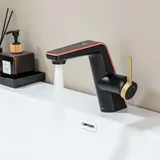 LakeBayMZC Wasserhahn Bad mit LED-Temperaturanzeige Badarmatur,Waschtischarmatur aus Messing Einhebelmischer Badarmatur Waschbecken Mischbatterie Armatur für Badezimmer mit Auslauf Höhe 130mm,Schwarz