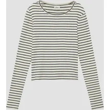 s.Oliver Verkürztes T-Shirt im Slim Fit mit Rippstruktur - blau|creme - 170/176