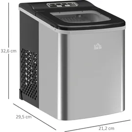Homcom Eiswürfelmaschine Eiswürfelbereiter 9 Würfel in 8 Minuten fertig, 12 kg in 24 h, Selbstreinigende Tragbare Ice Maker für Küche, Büro, Bar