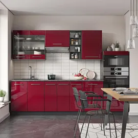 Vicco Küchenzeile Fame-Line 280 cm Bordeaux Hochglanz/Anthrazit