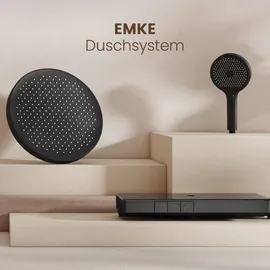 EMKE Duschsystem mit Thermostat Duschset mit 40cm Thermostatische Platte, Brausestange, Handbrause mit 4 Strahlstärken,Regendusche mit Armatur, Anthrazit Matt