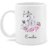 Tasse Tassen 325ml - Pferde - Pferdekopf Motiv mit Name personalisiert I Pferdemotiv I Pferd Name - 325 ml - Weiß - reitersachen pferden pferdemädchen glühweintassen