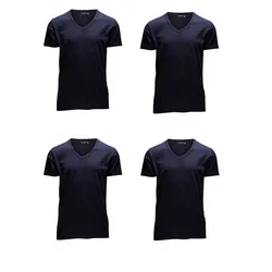 Jack & Jones Herren T-Shirt O-Neck & V-Neck Slim Fit 4er Pack Slim Fit Blau L