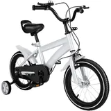 HOARLICN 14 Zoll Kinderfahrrad, Mädchen Fahrrad Ab 3-6 Jahre Mit Stützrädern Handbremse Rücktrittbremse Jungenfahrrad Mädchenfahrrad Kinder Kinderrad Abnehmbare Stützräder, Weiß
