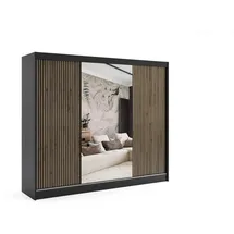 altdecor Schiebetürenschrank 250 x 215 x 61 cm Schwarz/Eiche Wotan