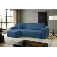 VENASI LUNA Universell Ecksofa mit Schlaffunktion und Bettkasten Cord Blau Schlafsofa Eckcouch Sofa - Navy