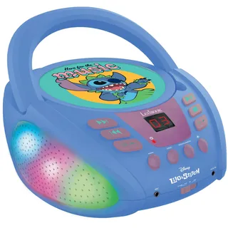 Lexibook - Disney Stitch - Bluetooth CD-speler voor kinderen - Draagbaar, Veelkleurige lichteffecten, Microfoonaansluiting, Aux-ingang, AC- of batterijvoeding, Meisjes, Jongens, Blauw, RCD109D