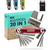 AARON Tool 20 in 1 Multitool - Fahrrad Multifunktionswerkzeug aus rostfreiem Stahl/Aluminium - faltbares Mini Fahrradwerkzeug mit vielen Funktionen - praktisches Bike Tool in Rot