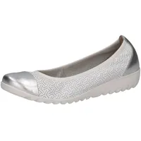 CAPRICE Damen Ballerinas aus Leder Runde Spitze, Weiß (White/Silver),