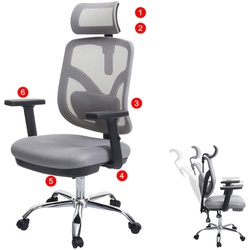 Bürostuhl MCW-J92, Schreibtischstuhl, ergonomisch, verstellbare Lordosenstütze und Armlehne ~ grau