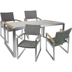Sitz Tisch Gruppe Garten Veranda geflechtet Terrasse Aluminium Gestell klar Glas