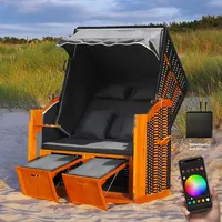 Swing & Harmonie RGB - Strandkorb XXL - 118cm inkl. Abdeckcover LED Luxus Volllieger mit Solarmodul Ostsee Sonneninsel Rattan Möbel Polyrattan (anthrazit)