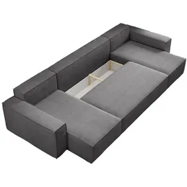 venasi Ecksofa U-Form mit Schlaffunktion und Bettkasten 3-Sitzer Grau