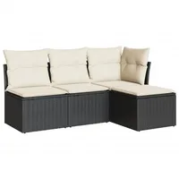 vidaXL 4-tlg Garten-Sofagarnitur mit Kissen Schwarz Poly Rattan Modell 25