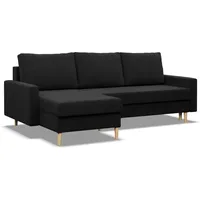 Mebligo - Ecksofa mit Schlaffunktion und Bettkasten BLANK, 223x88x140 cm, Universelles Eckcouch, Rechte oder Linke Seite Couch, Wohnzimmer Schlafsofa. L Couch mit Schlaffunktion - Schwarz