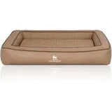 Knuffelwuff Orthopädisches Hundebett aus Laser gestepptem Kunstleder Montego braun/ beige XXXL