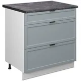 Vicco Küchenunterschrank, Hellblau, Weiß Hellblau-Grau gerahmt 80 cm mit Arbeitsplatte Anthrazit