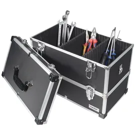 HMF 14660-02 Alu Werkzeugkoffer leer, 2 Etagen, 44 x 32,5 x 24 cm, Schwarz
