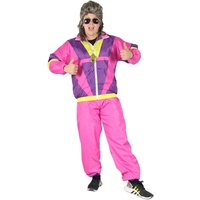Foxxeo 80er Jahre Kostüm für Erwachsene Premium 80s Trainingsanzug Assianzug Assi - Herren Größe S-XXXXL - Fasching Karneval Anzug, Farbe Pink-lila-gelb, Größe: XXL