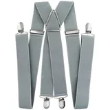 axy Hosenträger für Herren breit 3,5 cm in X-Form mit 4 Hosenträger Clips extra stark längenverstellbar 35mm (Grau)