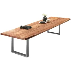 SAM® Esstisch Baumkante massiv Akazie natur 300 x 110 silber VALIN