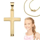 Kinder Taufe Kommunion Konfirmation Kreuz Anhänger Gold 585 mit Silber VG Kette
