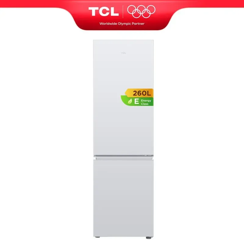 TCL RF338BWE0DE Kühl-Gefrierkombination, Kühlkapazität 187 l, Gefrierkapazität 73 l, 55 cm kompakte Größe, Frischzone, Umstellbare Tür, Verstellbare Standfüße [Energieeffizienzklasse E]