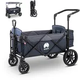 elvent® SmartCruiser Premium Bollerwagen - Handwagen faltbar mit Dach I Sitzpolster, Hecktasche, Feststellbremse, Off-Road-Reifen, 5-Punkt-Gurt I für 2 Kinder | Teleskop-Zugstange (Blau)