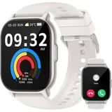 Smartwatch für Herren und Damen, 2,1 Zoll HD Smartwatch mit Bluetooth-Anruf, 110+ Sportarten, Herzfrequenz, Schrittzähler, wasserdicht, IP68 - Weiß
